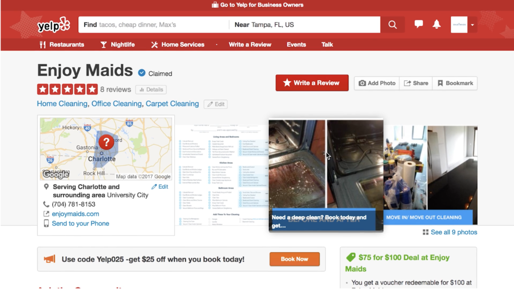 Yelp marketing channel for maid company