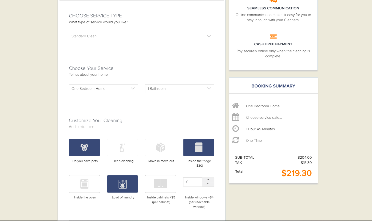 premium cleaning booking form