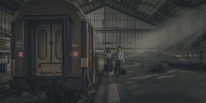 image of a couple getting off train